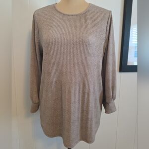 Adrianna Papell Brown White Microdot 3/4 Sleeve Knit Top Size S
